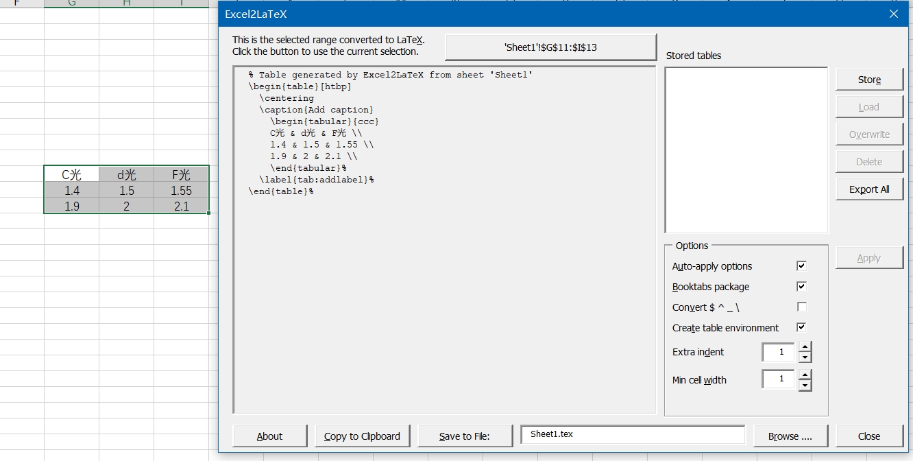 excel2latex